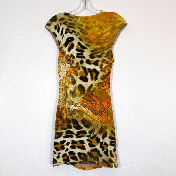 Vintage Y2K Sky Silk Dress Boho Animal Print Chain Detail Bodycon Club Small - Picture 3 of 10